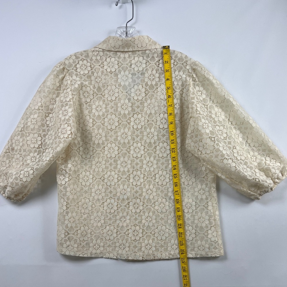 Vtg Carefree Fashions Skirt Top Set Women M Cream Lace Puff Sleeve Arizona USA - Picture 4 of 16